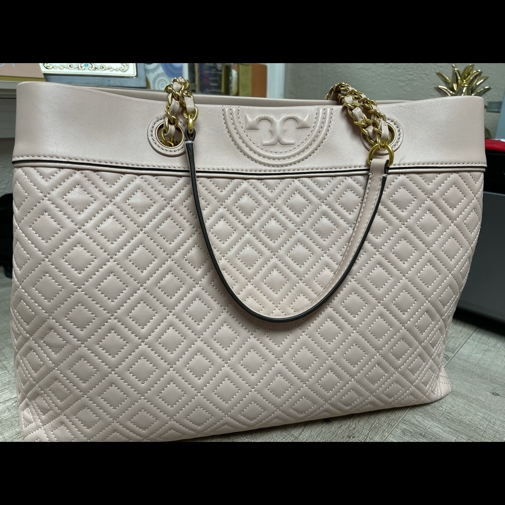 Tory Burch Shell Pink Fleming triple compartment tote